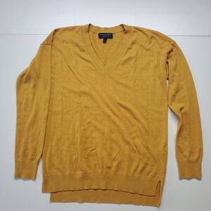 Banana Republic V-Neck Sweater Mustard Yellow Cotton Cashmere Blend, Small